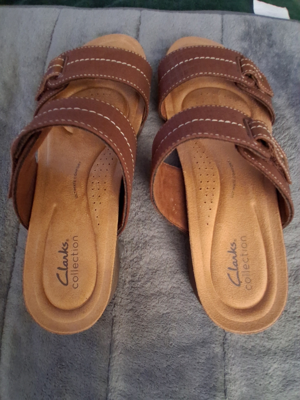 Clarks Collection US SIZE 10W Wide Width Women's Brown Double-Strap Sandals